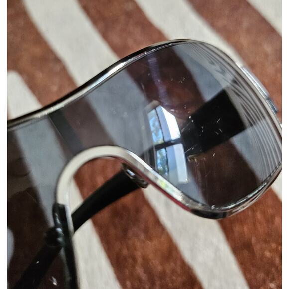 Vintage Authentic Y2K Prada SPS 52E Wrap Around Shield Black Rave Sunglasses - Picture 8 of 10